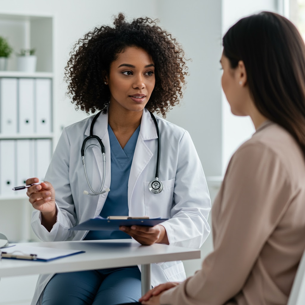 A compassionate doctor consulting with a patient.